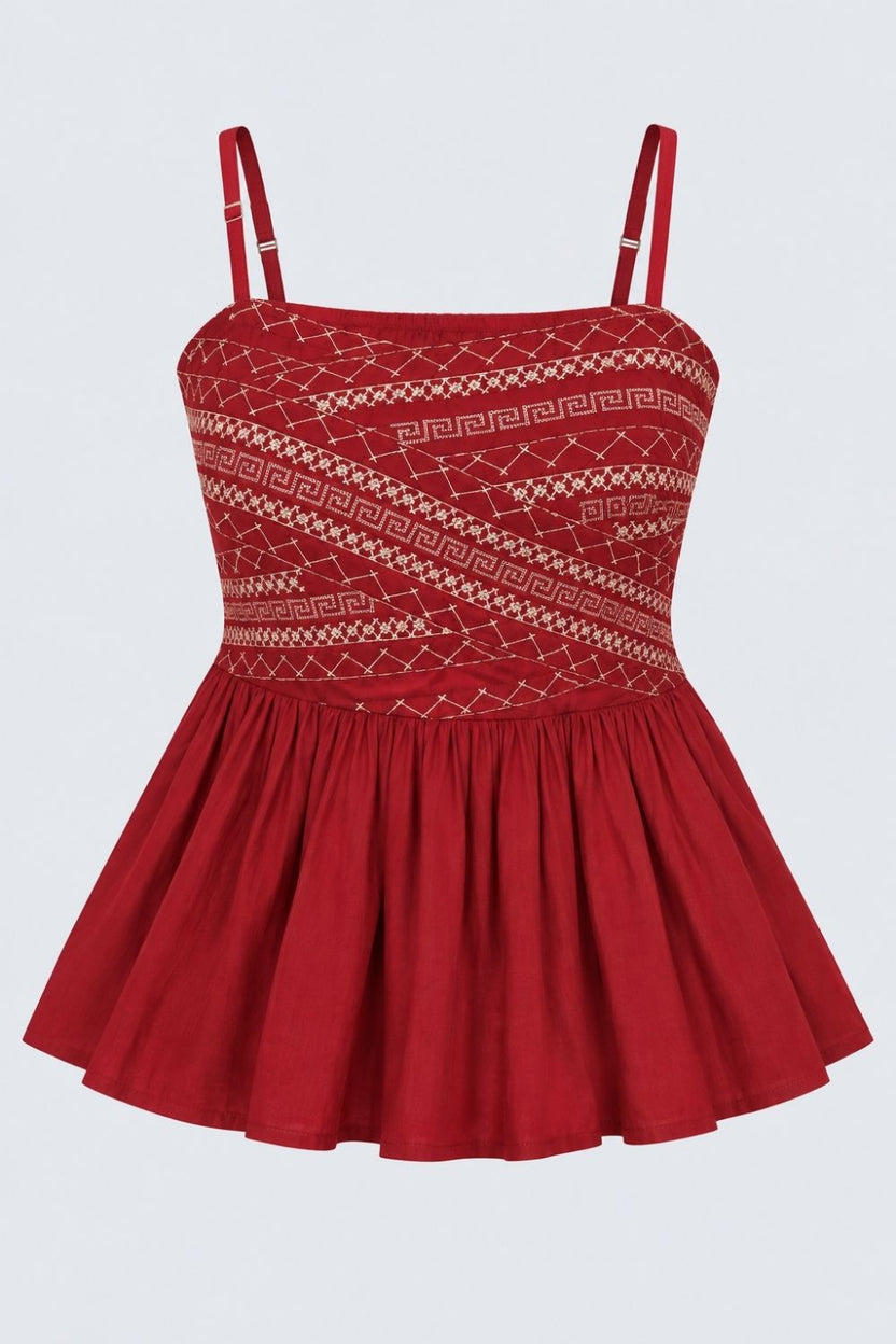 Womens Maroon Embroidered Peplum Cami Top - Image 7