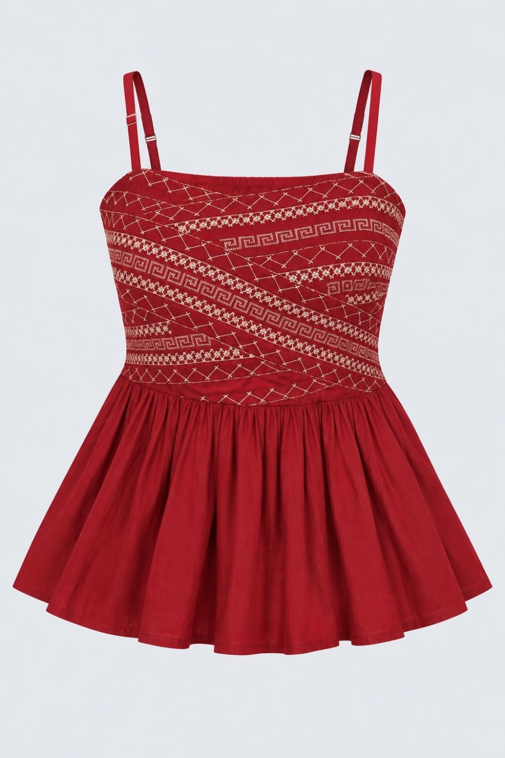 Womens Maroon Embroidered Peplum Cami Top - Image 7