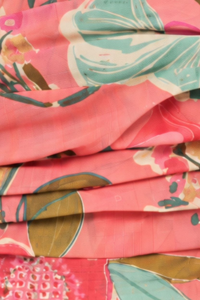 Womens Pink Floral Printed Ruched Crop Top - Image 9