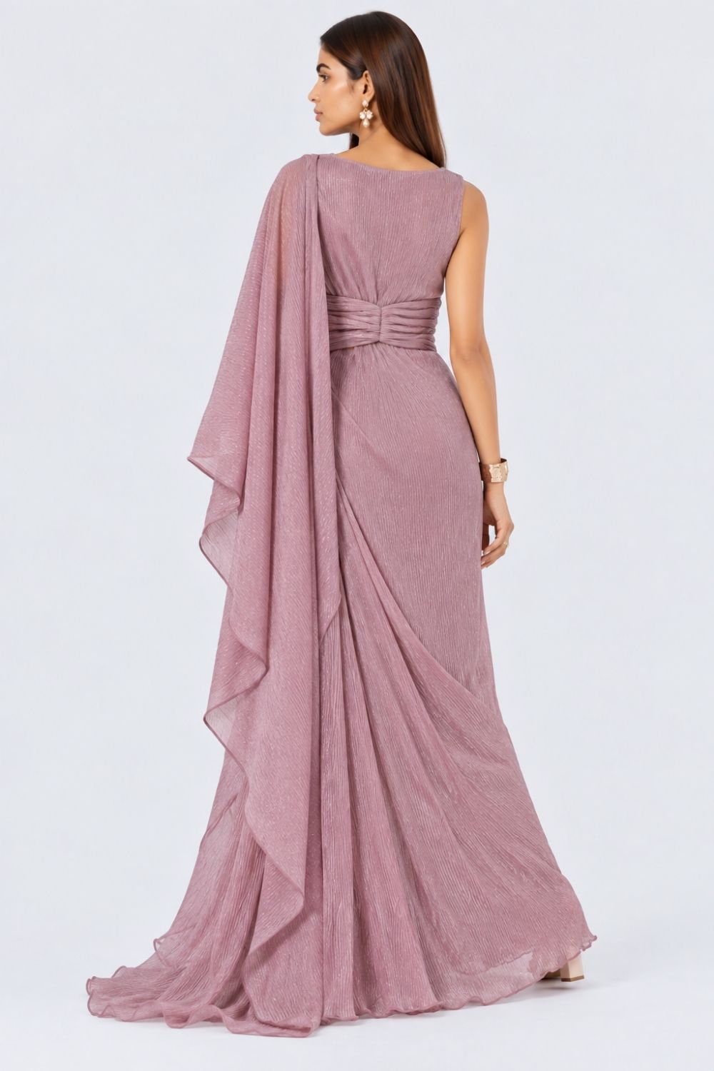 Womens Lilac Shimmer Draped Sari - Image 5