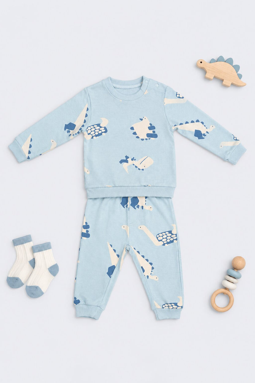 Infant Boys Blue Dinosaur Print Co-ord Set - Image 1