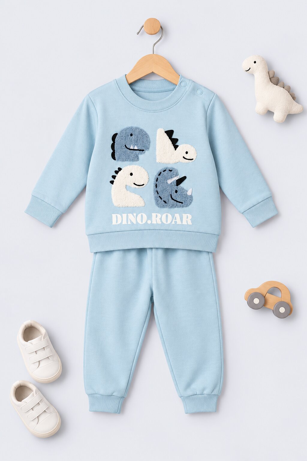 Infant Boys Light Blue Dino Applique Co-ord Set - Image 1