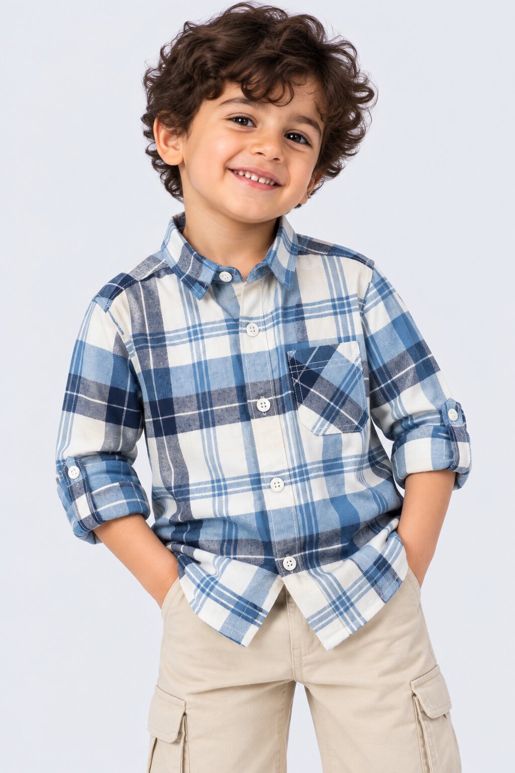 Boys Blue Checked Casual Shirt - Image 1