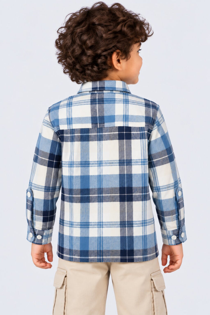 Boys Blue Checked Casual Shirt - Image 3