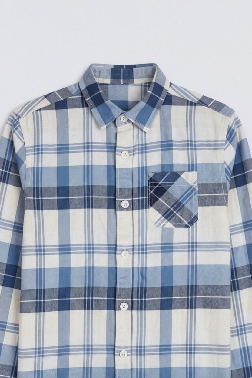 Boys Blue Checked Casual Shirt - Image 5