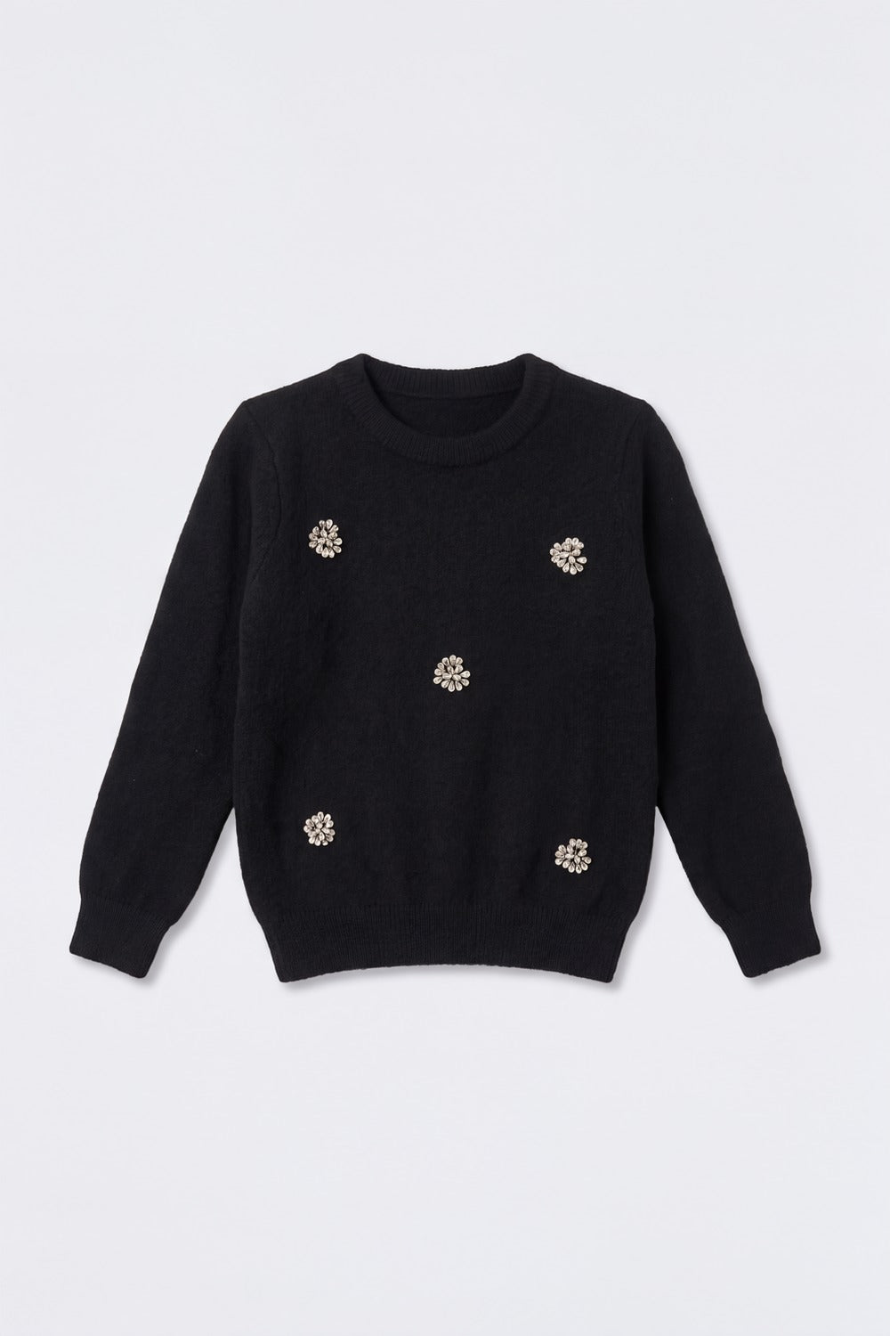 Tweens Girls Black Embellished Knit Sweater - Image 2