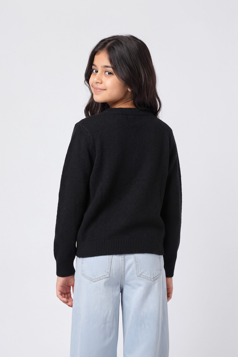 Tweens Girls Black Embellished Knit Sweater - Image 3