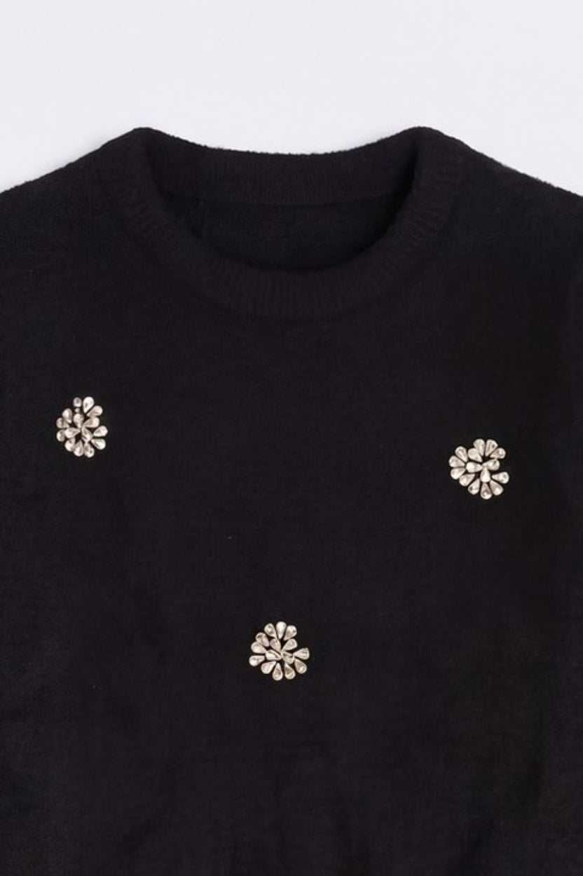 Tweens Girls Black Embellished Knit Sweater - Image 6