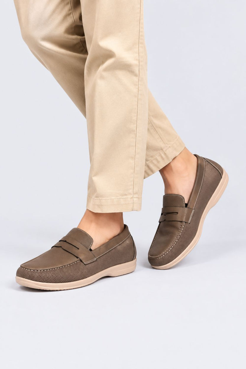 Mens Brown Textured Slip-On Penny Loafer - Image 1