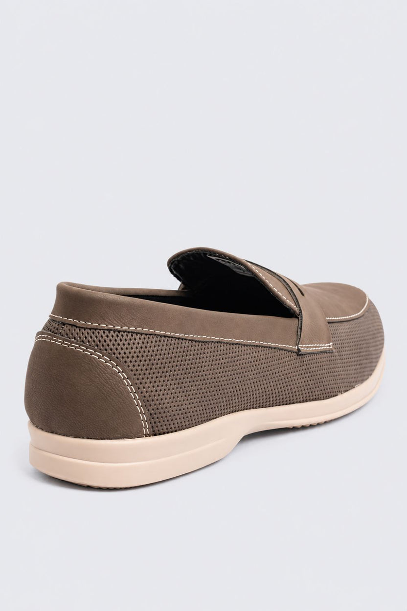 Mens Brown Textured Slip-On Penny Loafer - Image 3