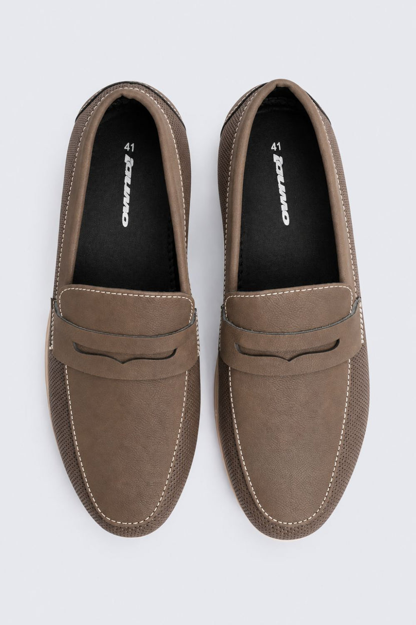Mens Brown Textured Slip-On Penny Loafer - Image 4