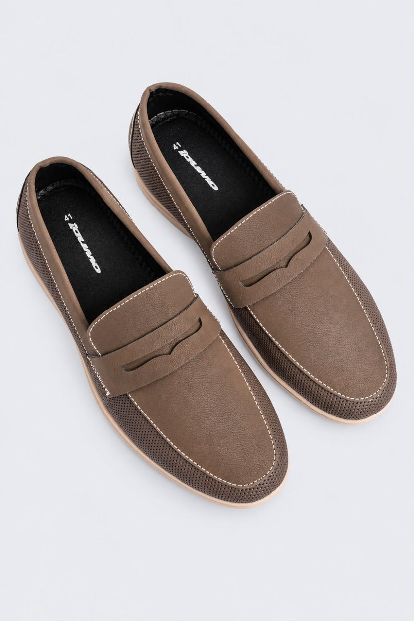 Mens Brown Textured Slip-On Penny Loafer - Image 5