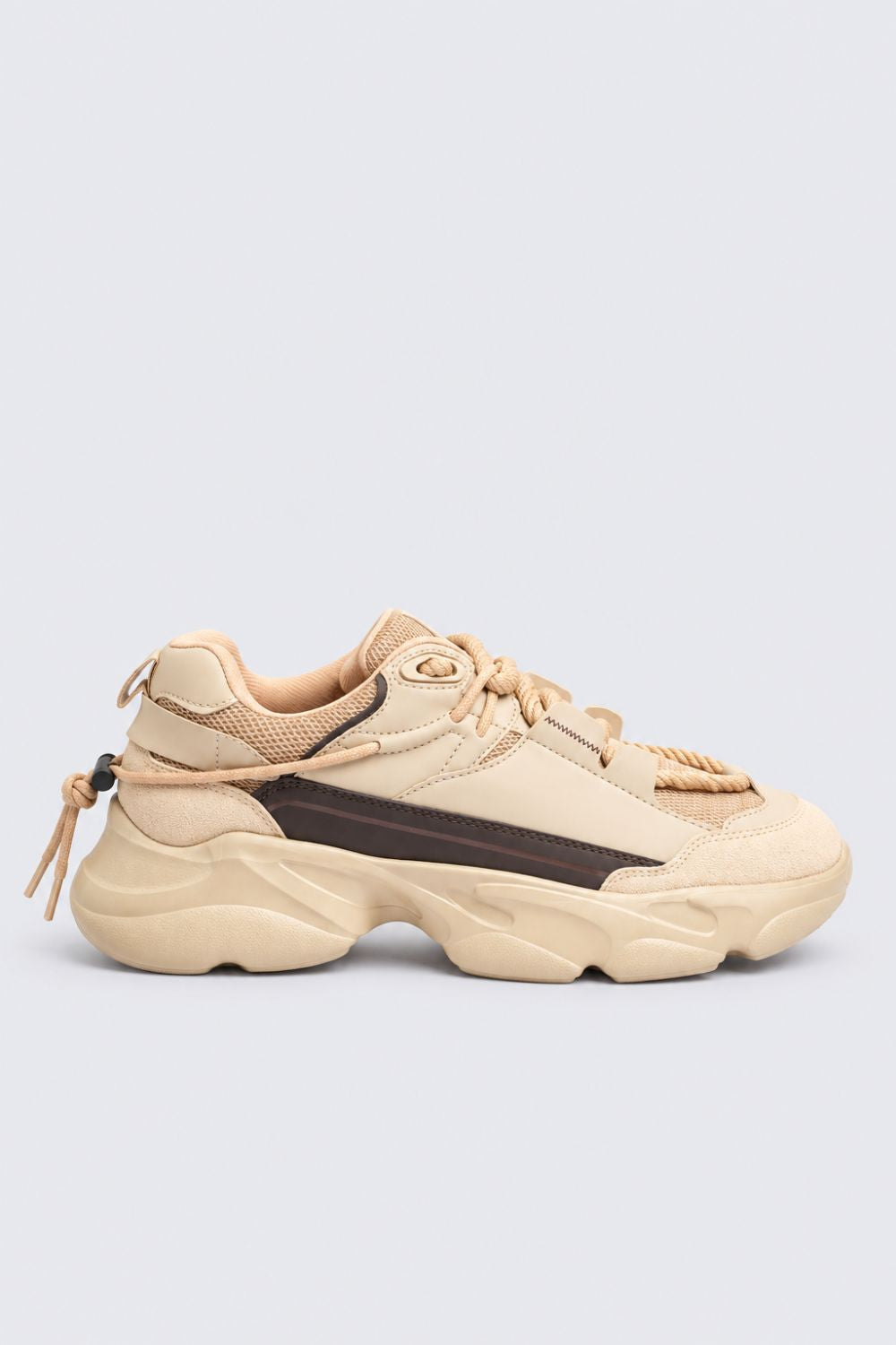 Mens Beige Chunky Sole Lace-Up Sneakers - Image 2
