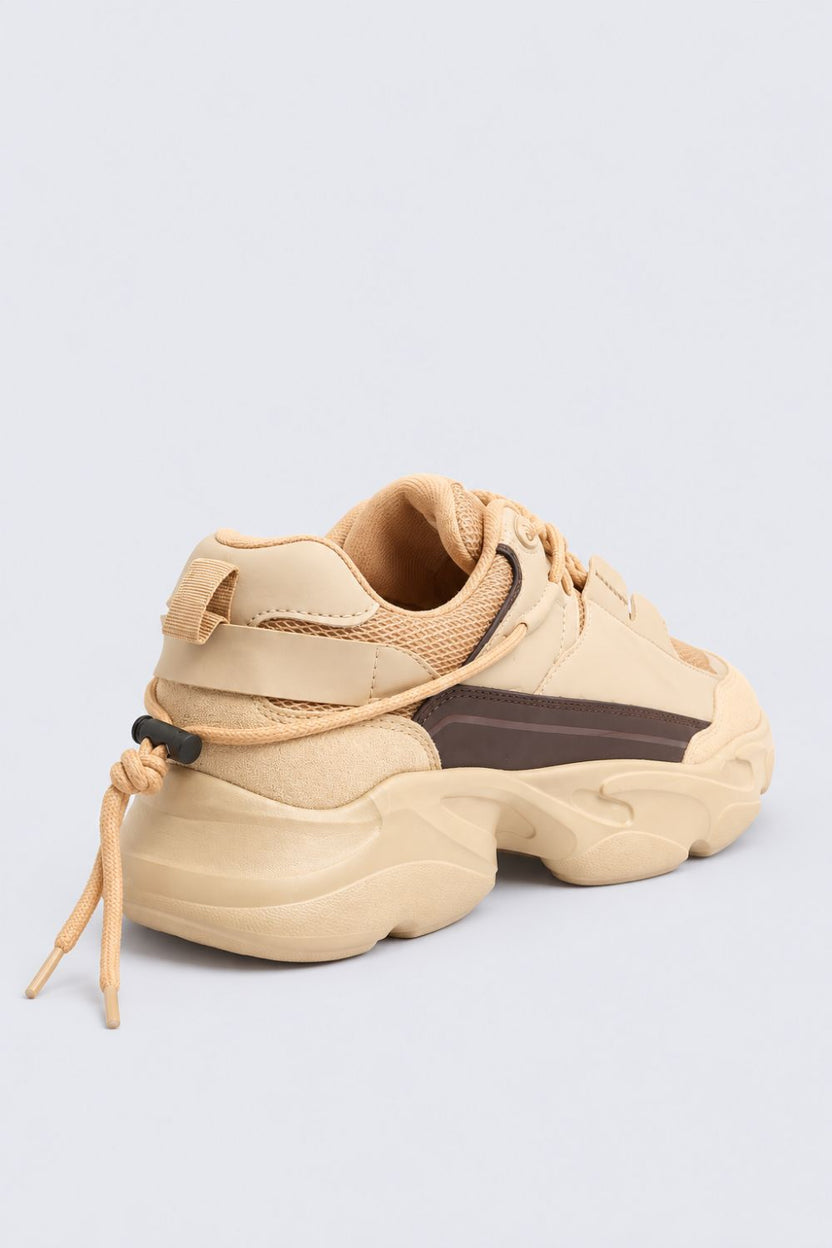 Mens Beige Chunky Sole Lace-Up Sneakers - Image 3