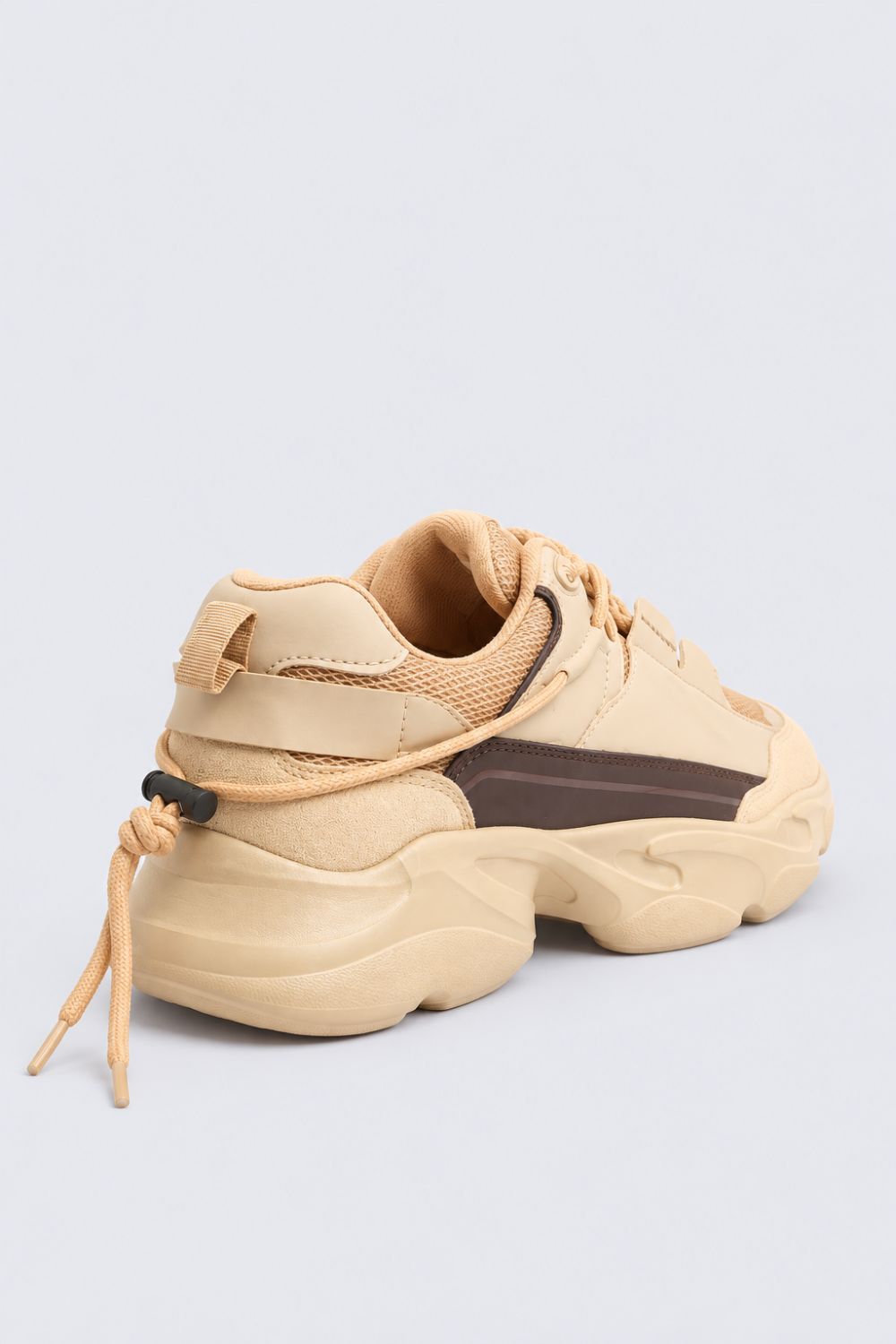 Mens Beige Chunky Sole Lace-Up Sneakers - Image 3