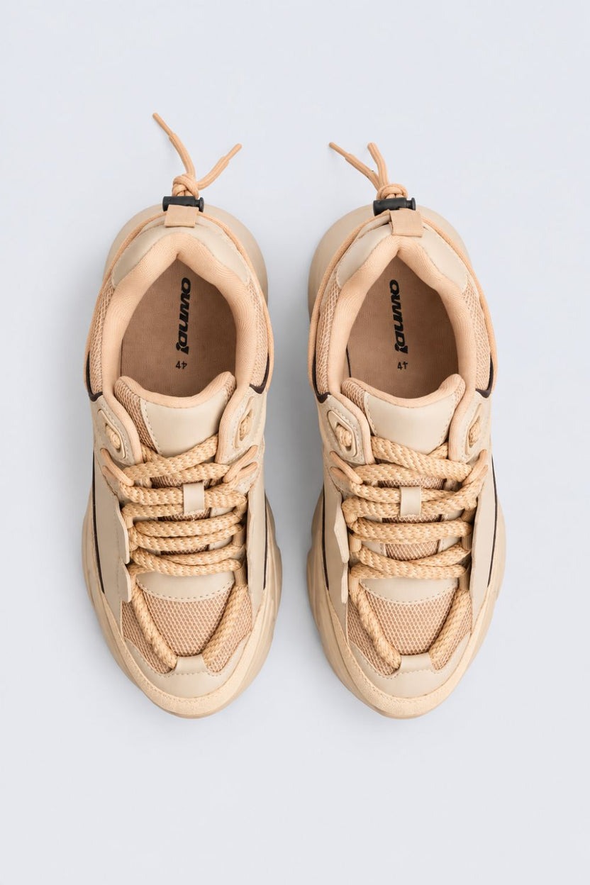 Mens Beige Chunky Sole Lace-Up Sneakers - Image 4