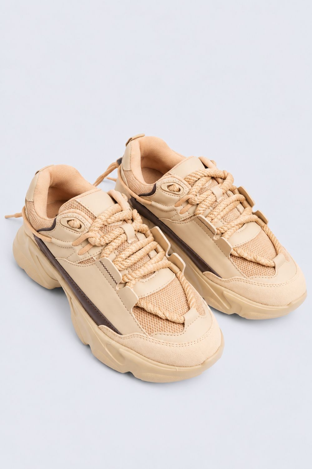 Mens Beige Chunky Sole Lace-Up Sneakers - Image 5