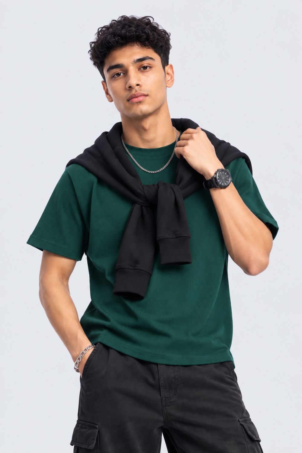 Mens Teal Green Solid T-Shirt - Image 1