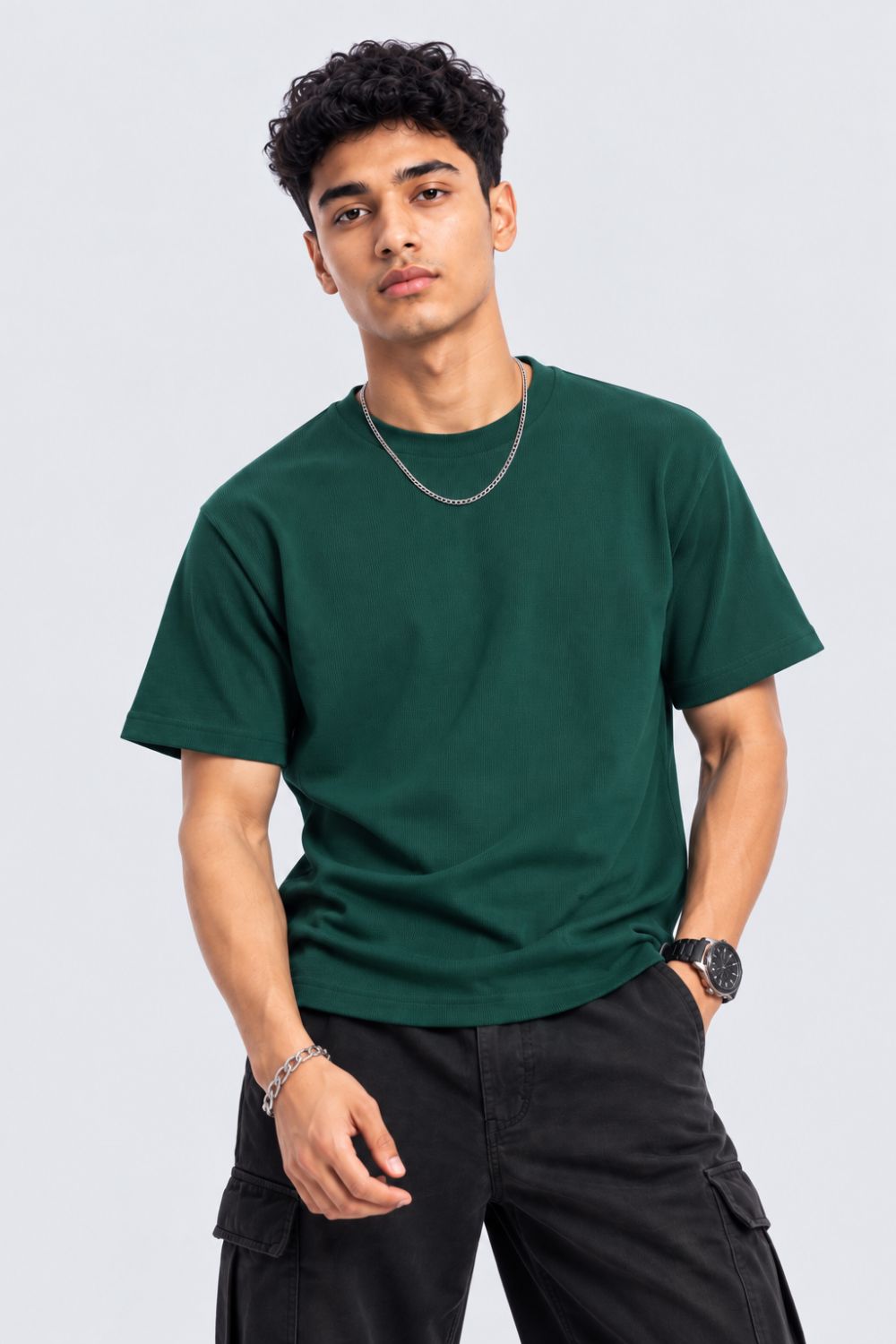 Mens Teal Green Solid T-Shirt - Image 2
