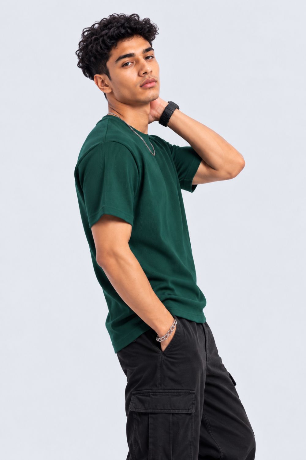 Mens Teal Green Solid T-Shirt - Image 4