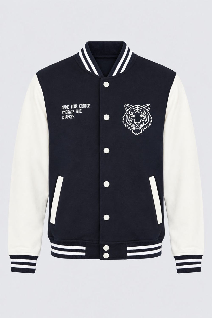 Mens Navy Colorblock Varsity Bomber Jacket - Image 6
