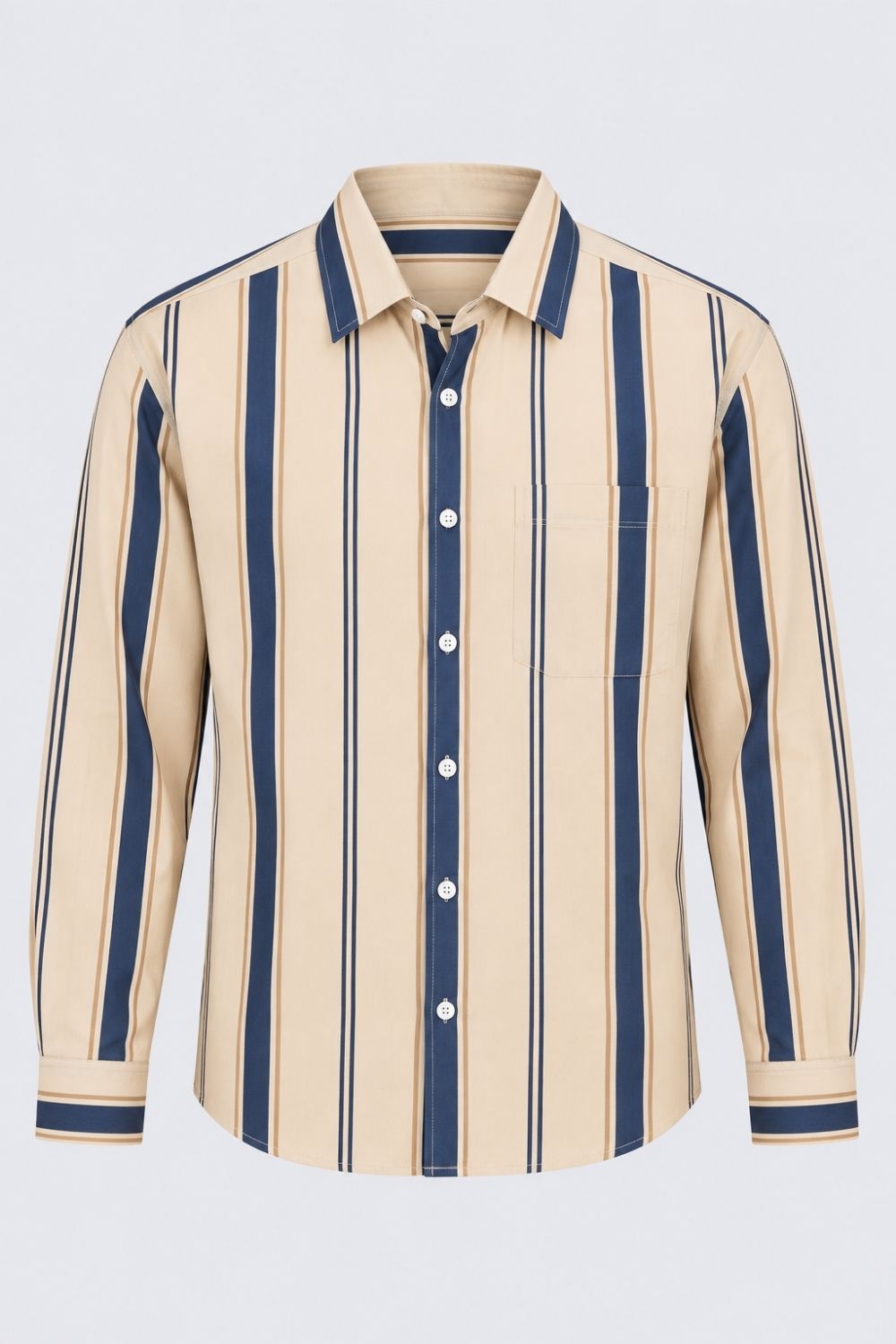 Men Beige Striped Cotton Casual Shirt - Image 6