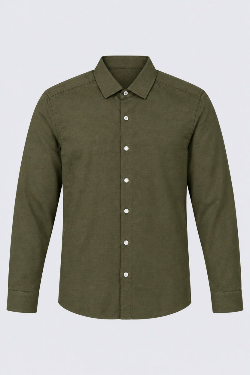 Mens Green Solid Cotton Slub Casual Shirt - Image 7