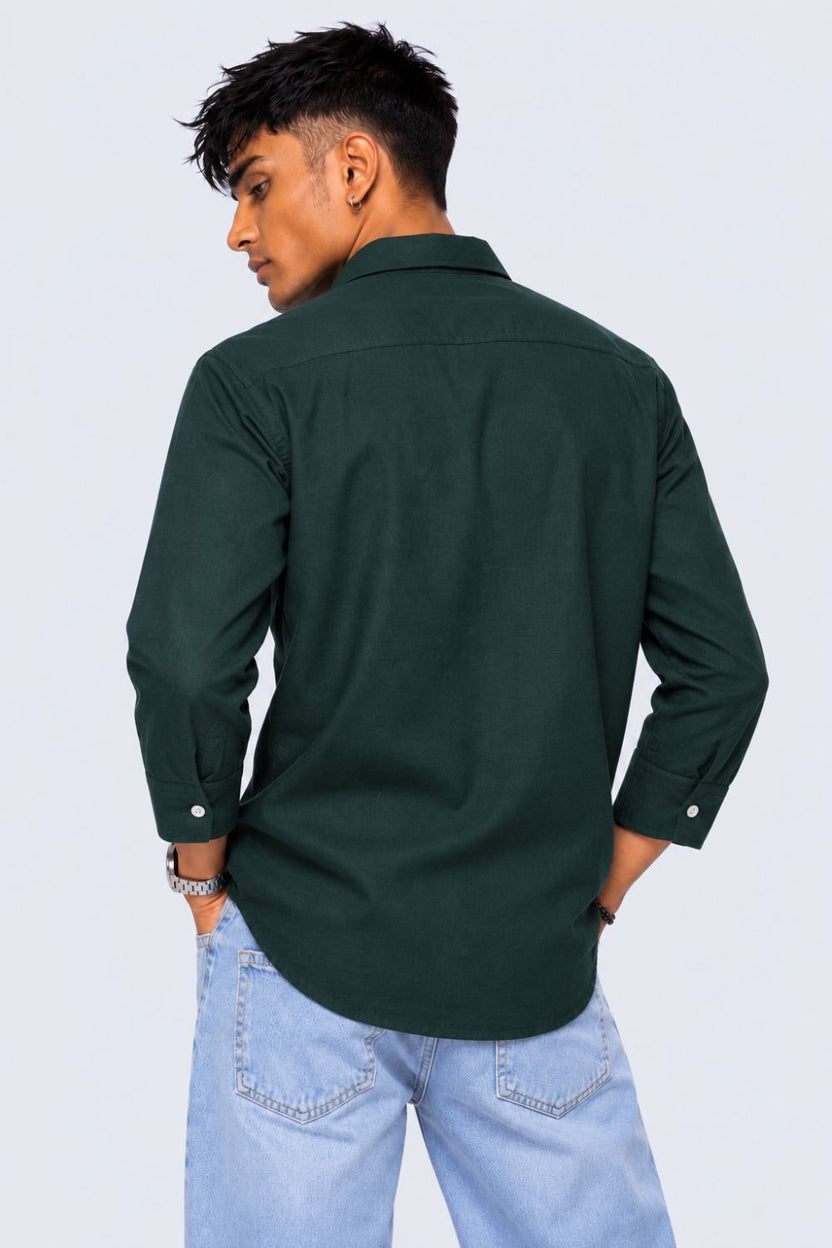 Mens Teal Solid Cotton Slub Casual Shirt - Image 5