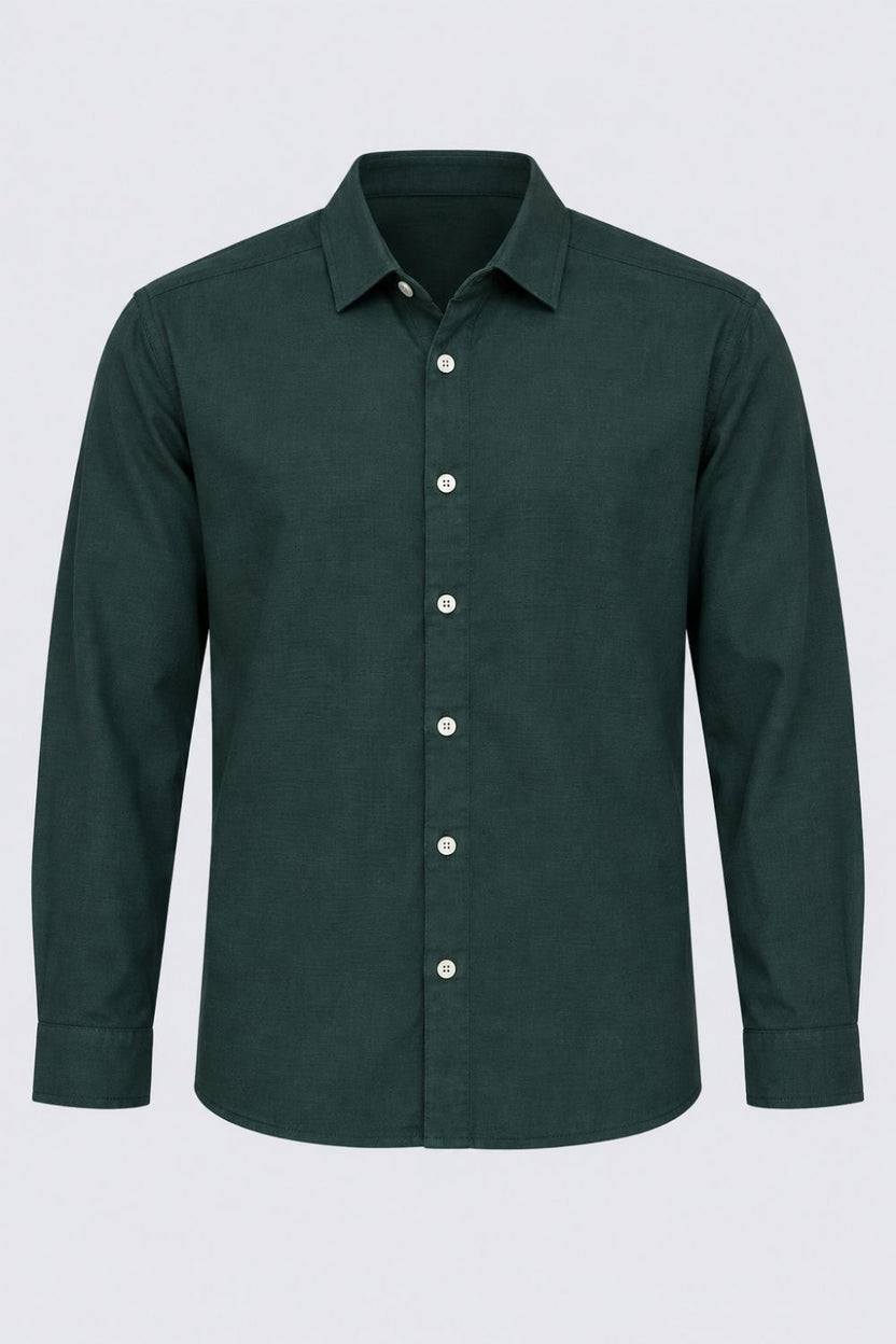 Mens Teal Solid Cotton Slub Casual Shirt - Image 7