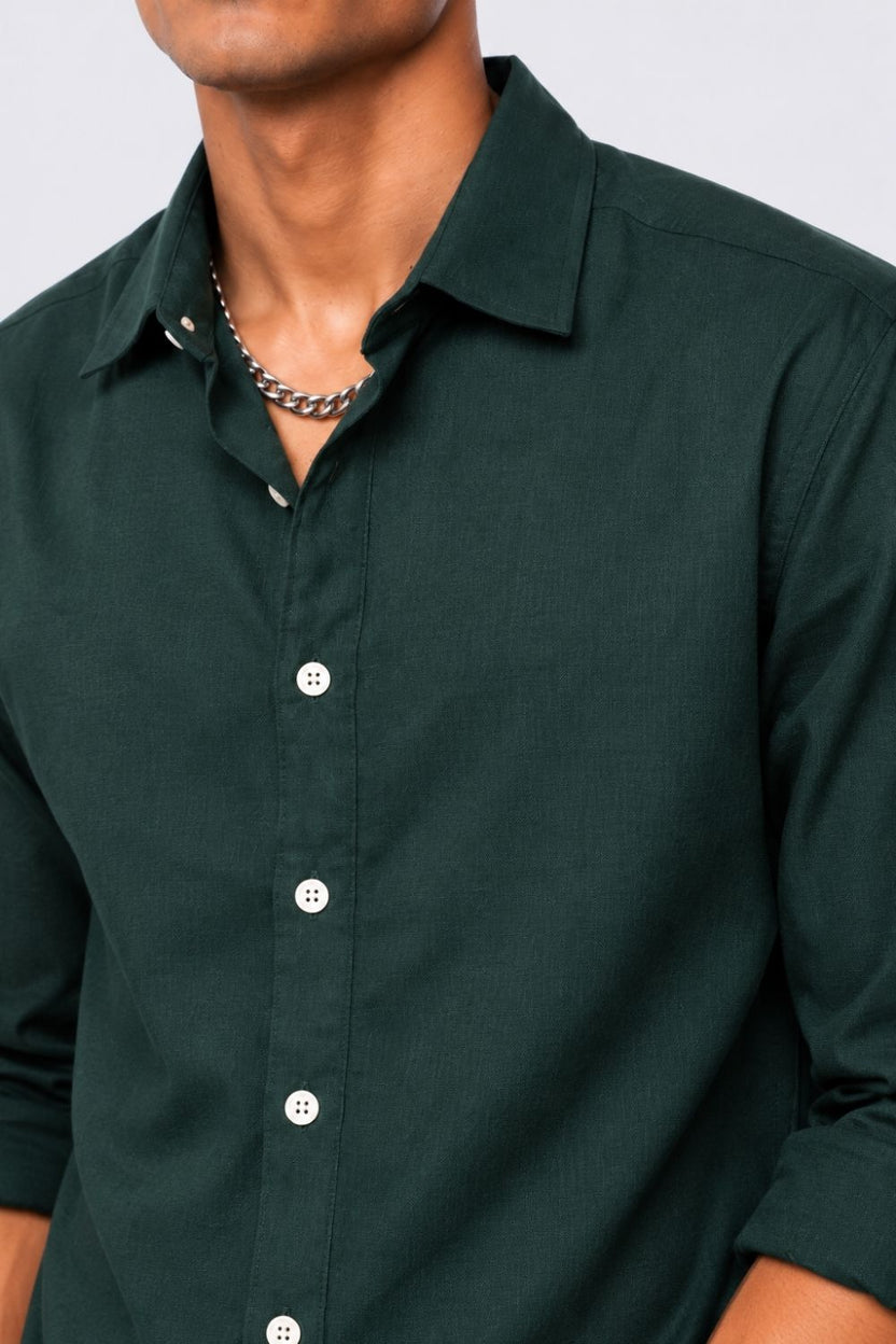 Mens Teal Solid Cotton Slub Casual Shirt - Image 9