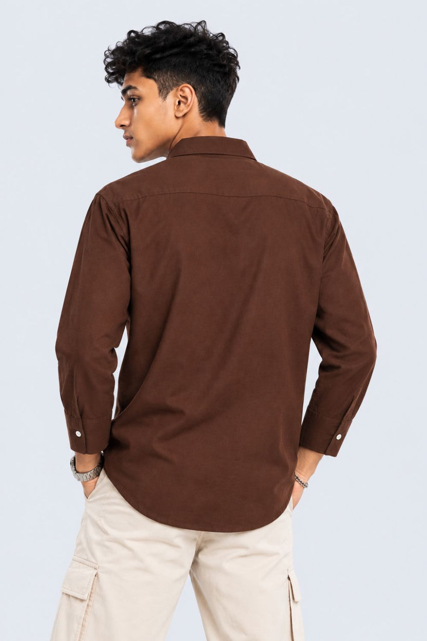 Mens Brown Solid Cotton Slub Casual Shirt - Image 5
