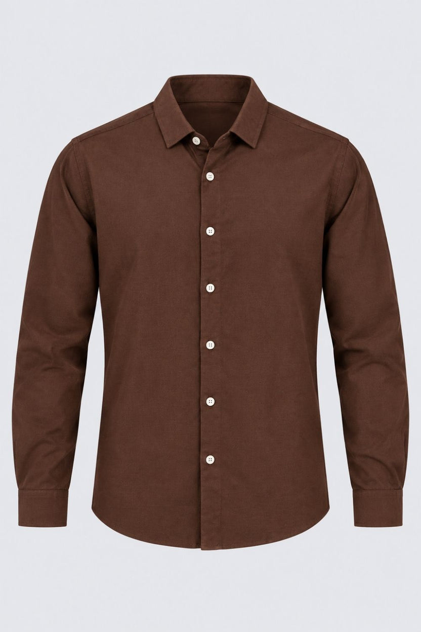 Mens Brown Solid Cotton Slub Casual Shirt - Image 7