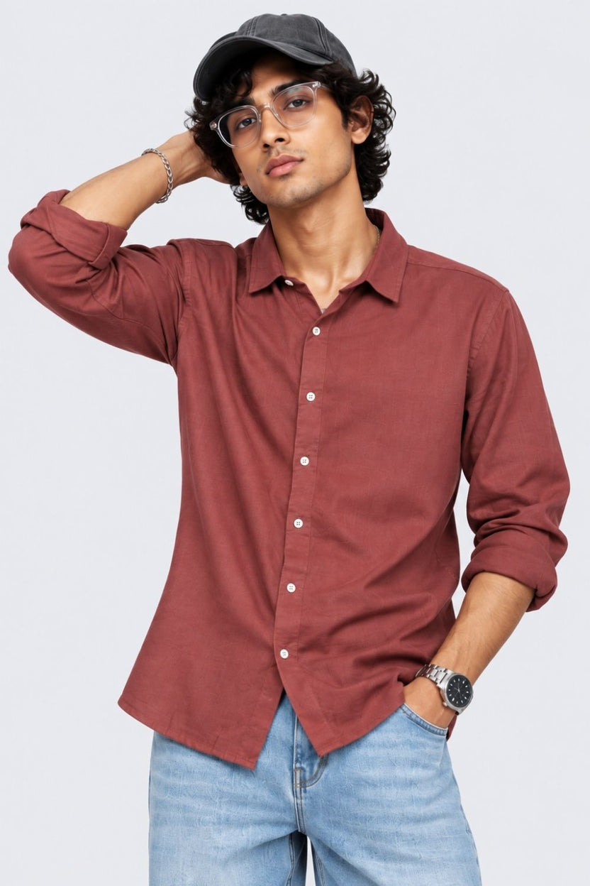 Mens Rust Cotton Casual Shirt - Image 1