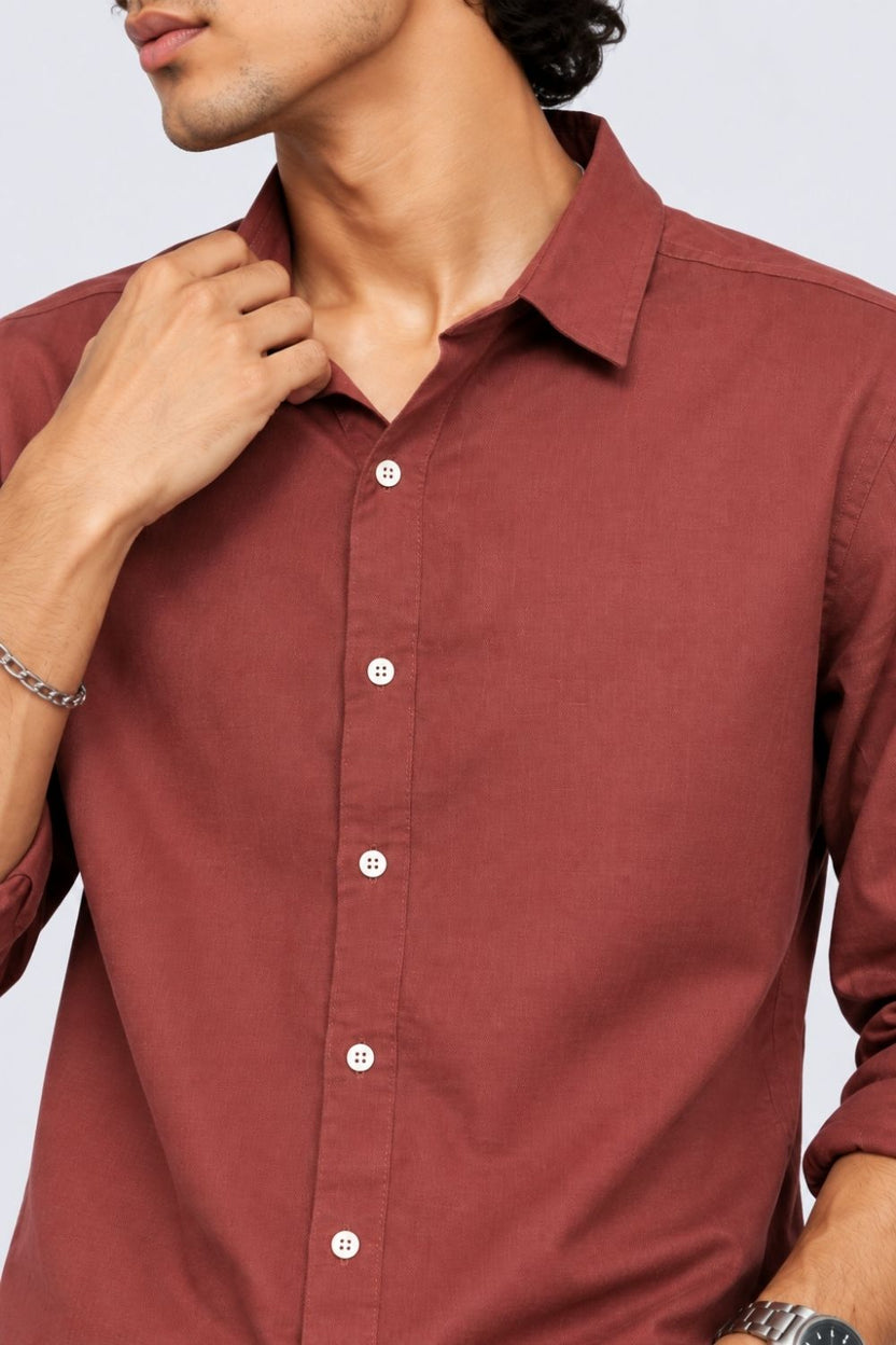 Mens Rust Cotton Casual Shirt - Image 3