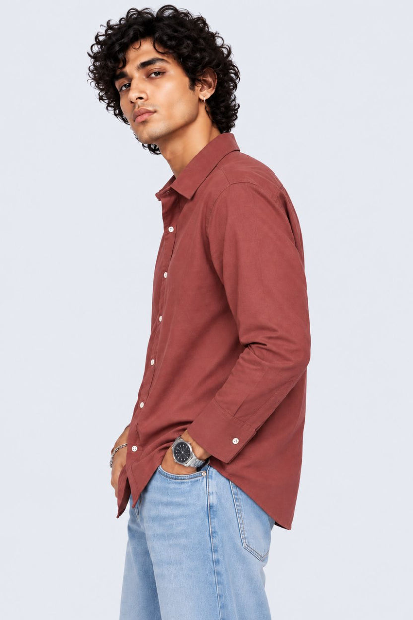 Mens Rust Cotton Casual Shirt - Image 4