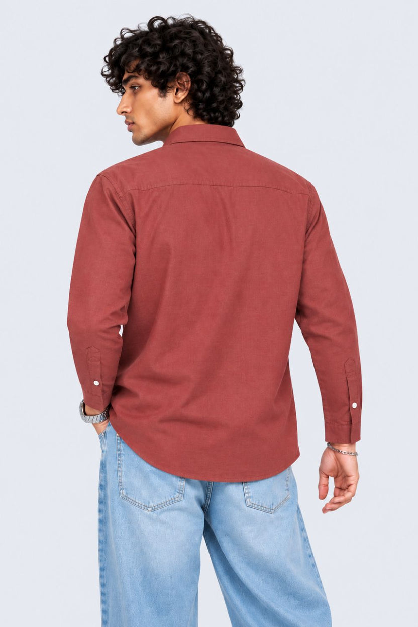 Mens Rust Cotton Casual Shirt - Image 5