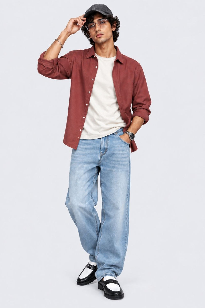 Mens Rust Cotton Casual Shirt - Image 6