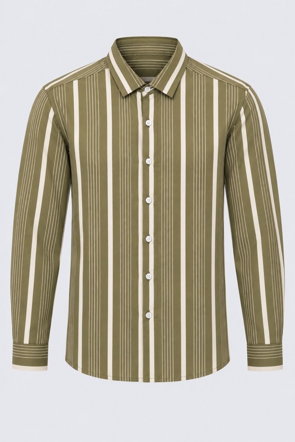 Mens Olive Striped Cotton Shirt - Image 6