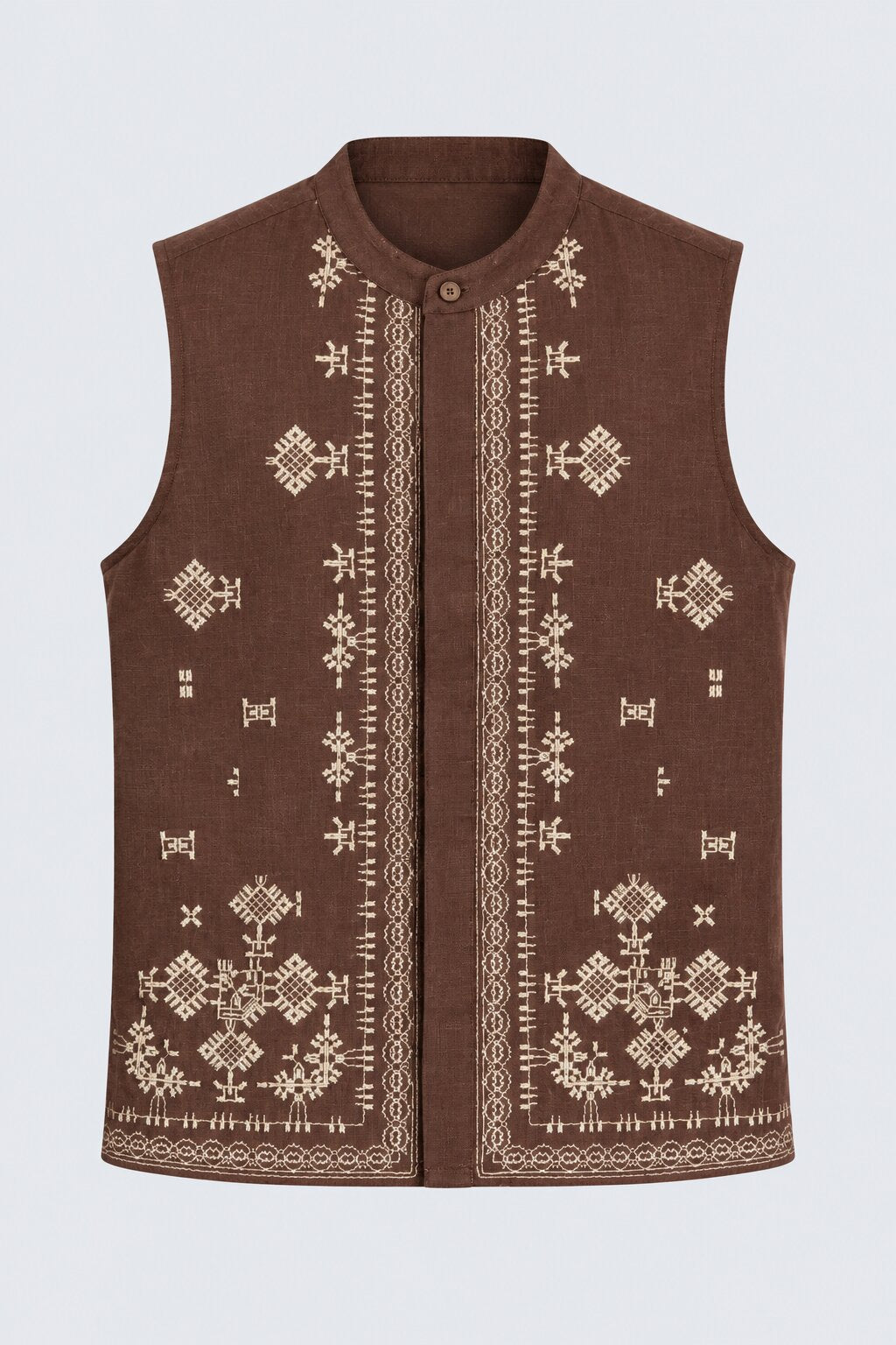 Mens Brown Embroidered Ethnic Nehru Jacket - Image 6