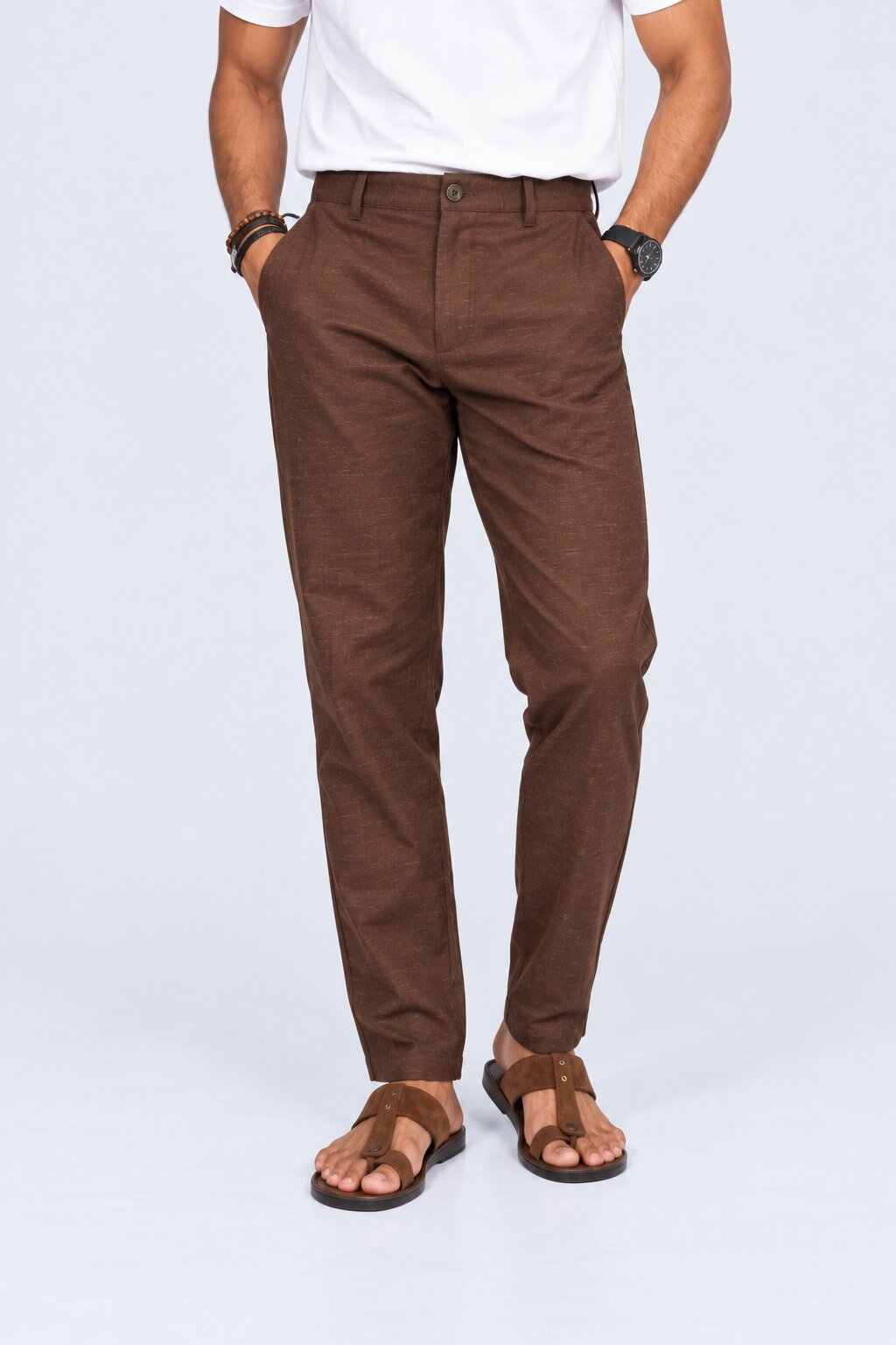 Mens Brown Ethnic Slim Fit Pyjamas - Image 2