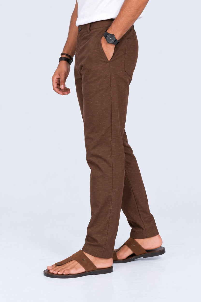 Mens Brown Ethnic Slim Fit Pyjamas - Image 4