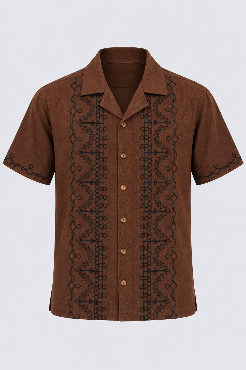 Mens Brown Embroidered Resort Collar Shirt - Image 6