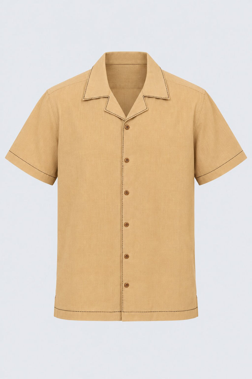 Mens Beige Tiger Embroidered Resort Shirt - Image 7