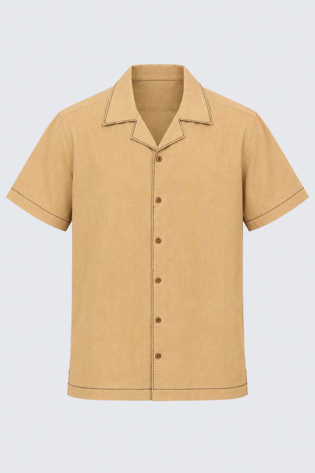 Mens Beige Tiger Embroidered Resort Shirt - Image 7