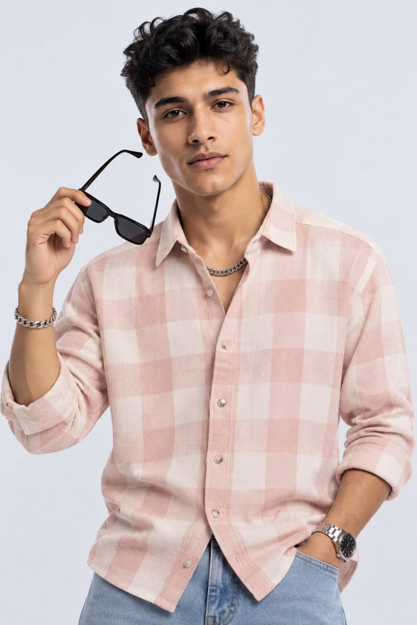 Pink Checked Cotton Casual Shirt - Image 1