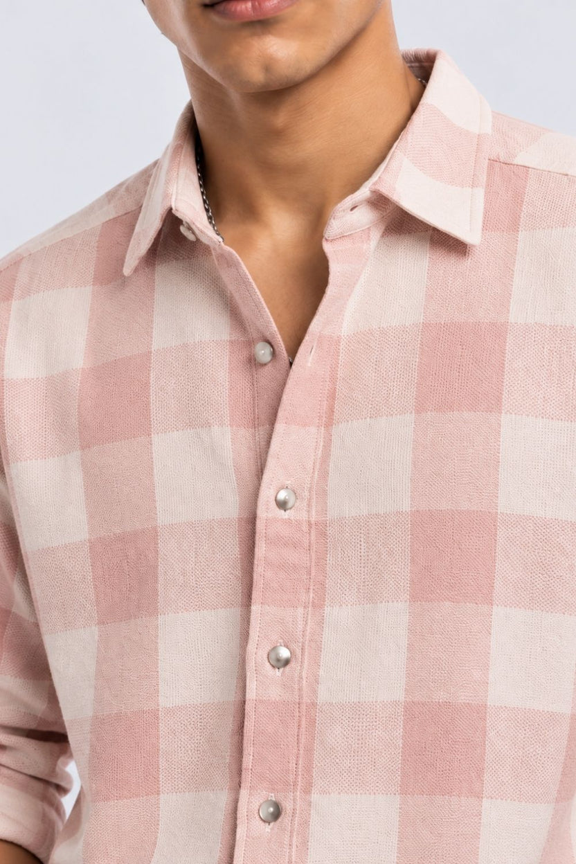 Pink Checked Cotton Casual Shirt - Image 3