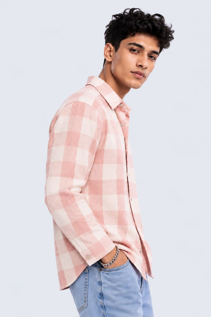 Pink Checked Cotton Casual Shirt - Image 4