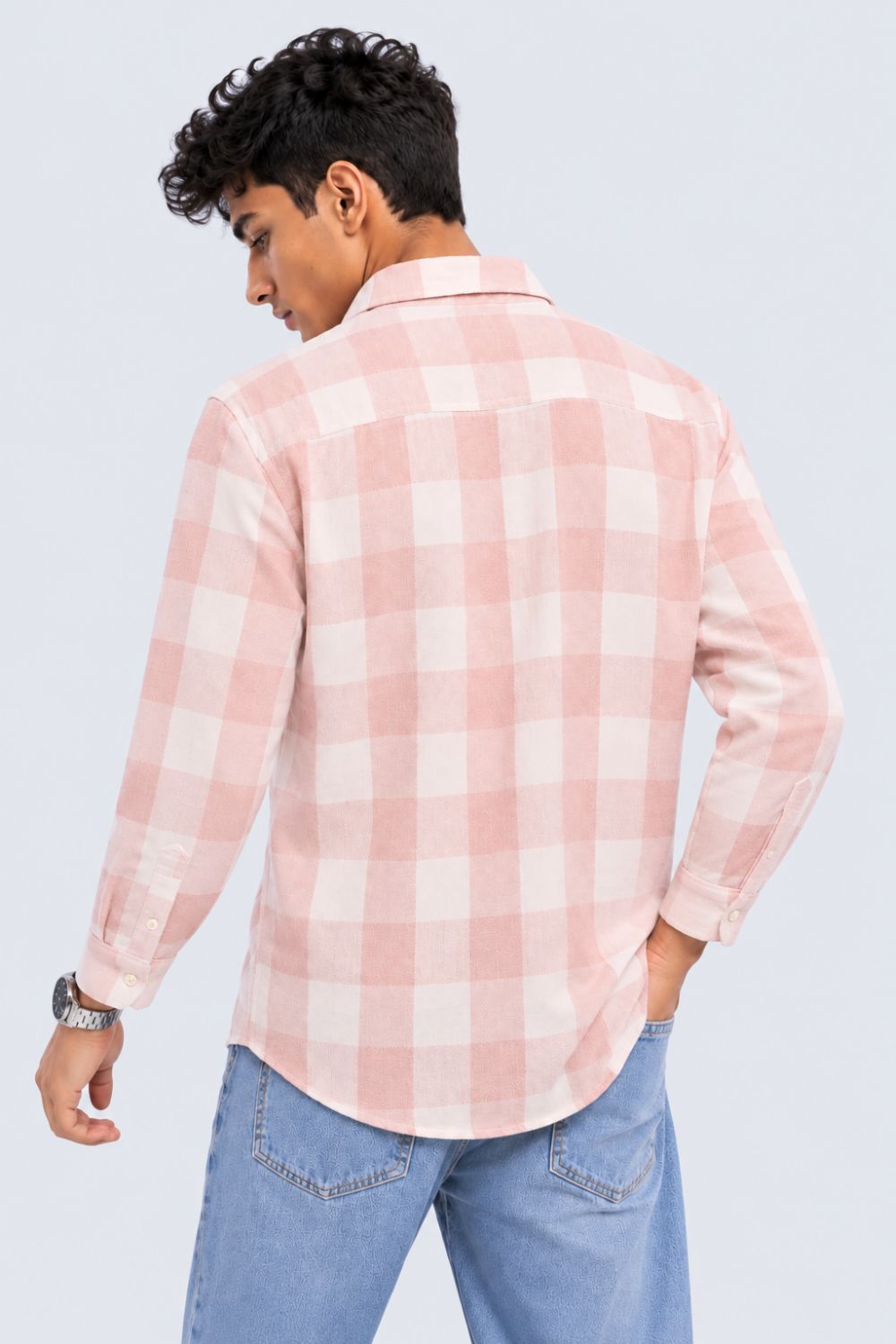 Pink Checked Cotton Casual Shirt - Image 5
