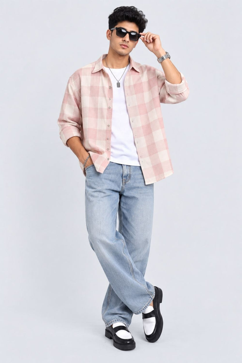 Pink Checked Cotton Casual Shirt - Image 6