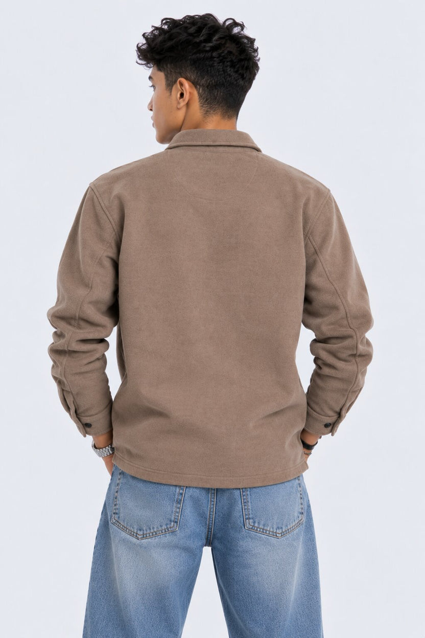 Men Regular Fit Taupe Solid Shaket - Image 5